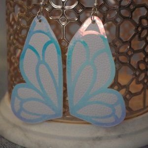 Rainbow Pearl White Butterfly Wing Earrings